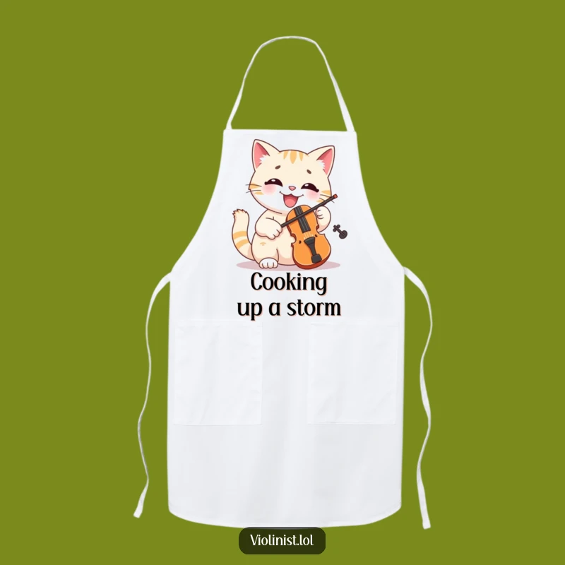 Funny Cat Violin Chef Apron A Cheerful Musician Cook, Perfect Funny Gift