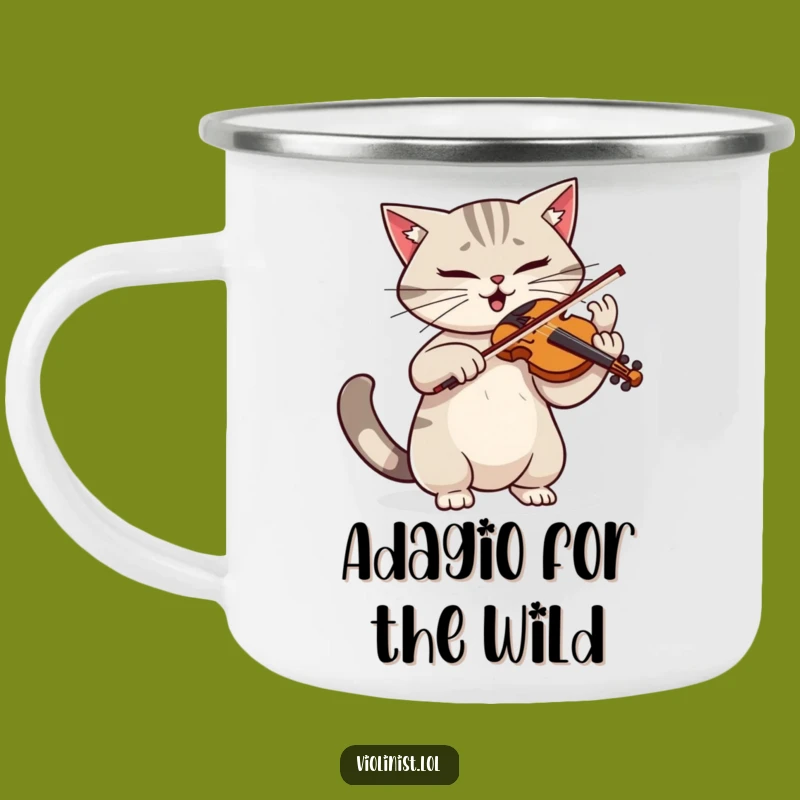 Funny Cat Violinist Camping Mug - Durable Musician Gear for Adventures