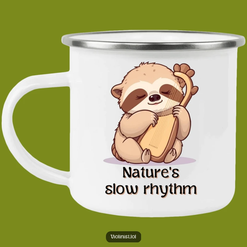 Funny Sloth Harpist Camping Mug: Serene Sips in Nature!