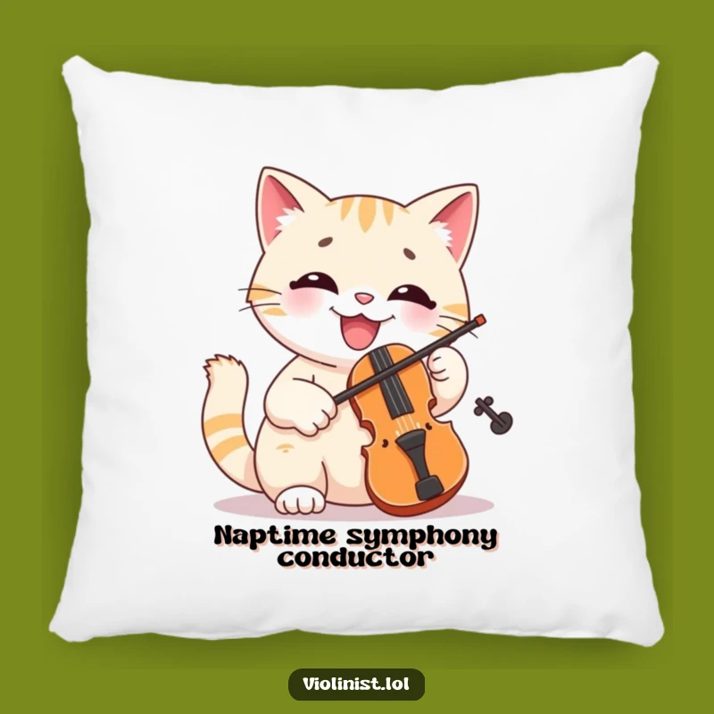 Funny Cat Violinist Pillow A Smiling Feline Comforter, Perfect Funny Gift