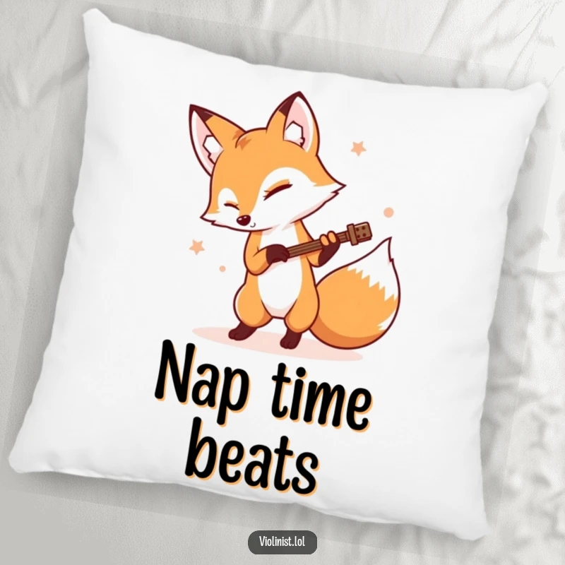Funny determined fox tapping its foot rhythmically while playing, on a soft pillow, perfect funny gift.