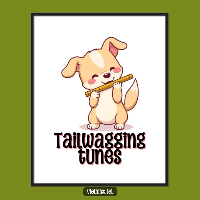 Funny Dog Flute Player Digital Art: Instant Joyful Canine Decor!