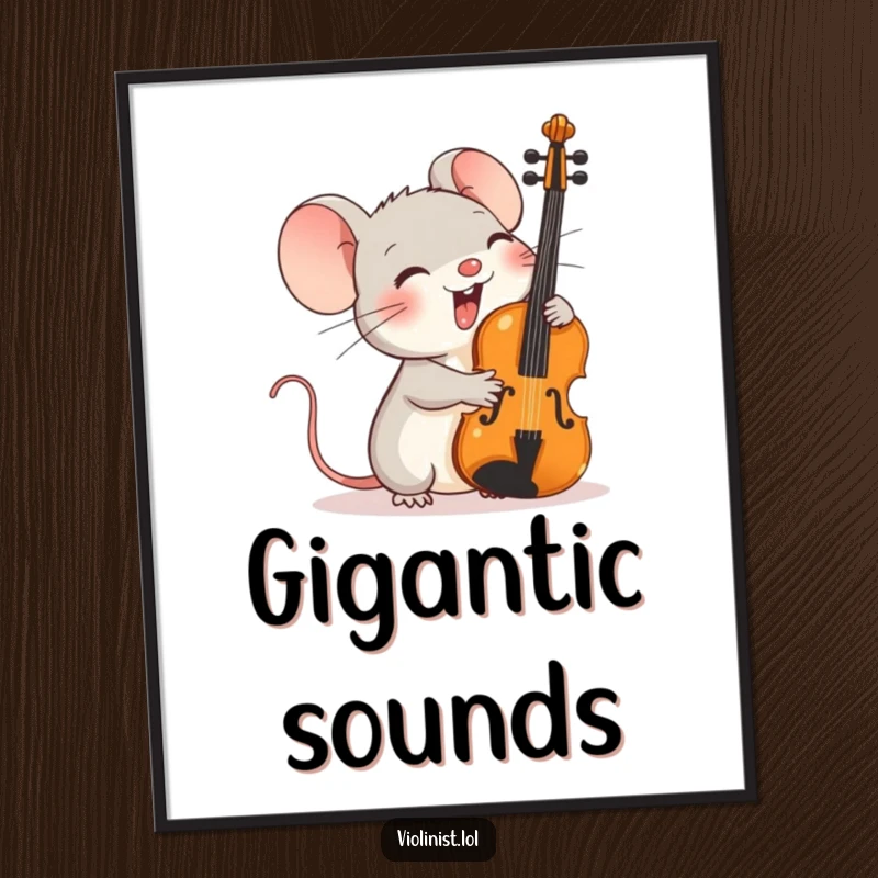 Funny digital art of a tiny mouse giggling heartily while an oversized violin rests against its shoulder.