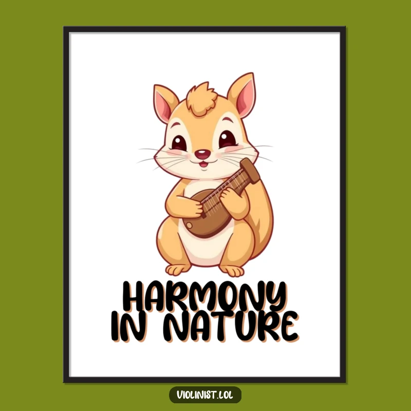 Funny Squirrel Harp Digital Art Print: Instant Whimsical Music for Your Walls