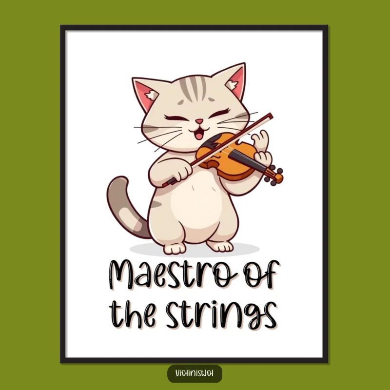 Funny Determined Cat Violinist Digital Art - Dramatic Wall Decor Gift
