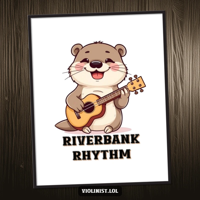 Funny otter with a wide grin, strumming a ukulele, digital art print, musical wall decor, instant download.