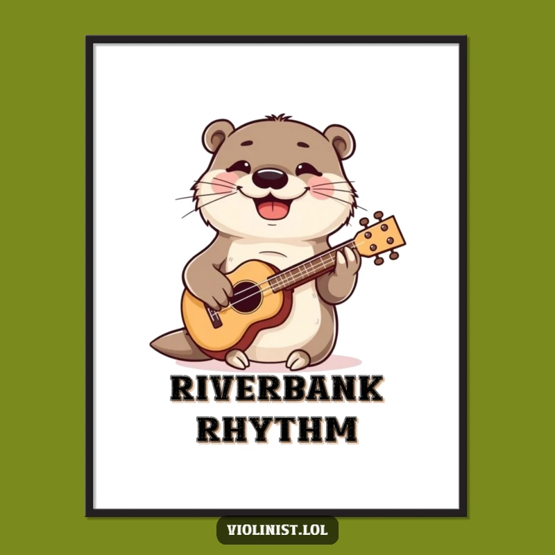 Funny Playful Otter Ukulele Digital Art: Instant Download for Musical Decor
