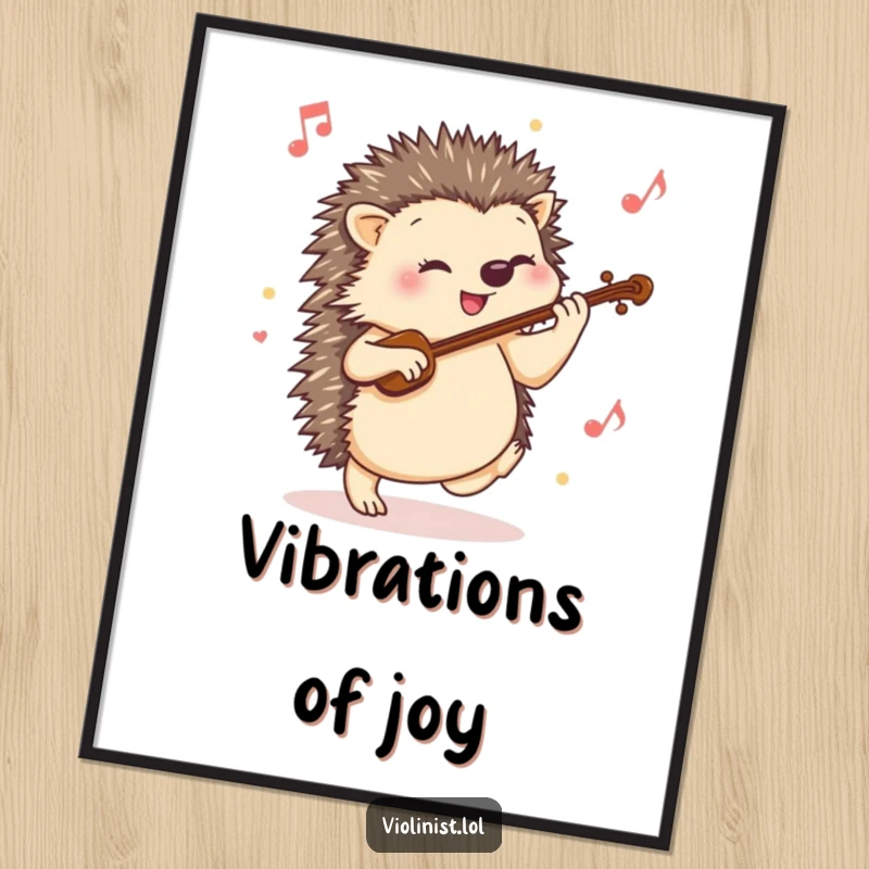 Funny hedgehog violin digital art print, a happy hedgehog tapping its foot to a violin, capturing lively musical joy.