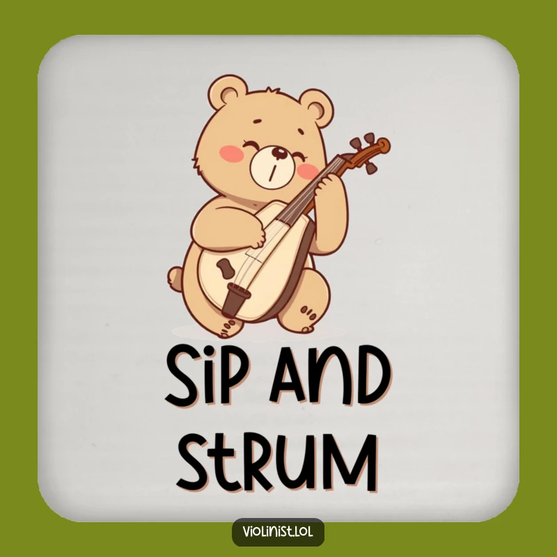 Funny Bear Cello Drink Coaster: Protect Surfaces with Musical Power, a Gift