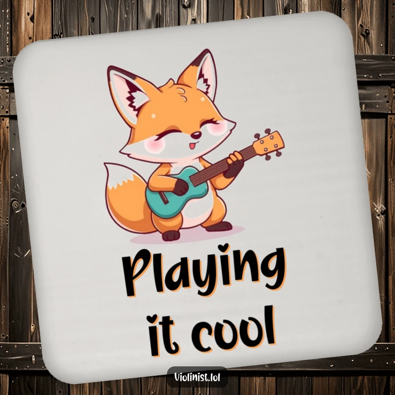 Funny coaster: A determined fox plays a guitar solo, adding a humorous musical touch to protect surfaces, ideal for gift-giving.