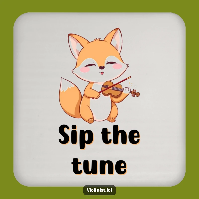 Funny Fox Violin Drink Coaster: Protect Surfaces with Musical Elegance, a Gift