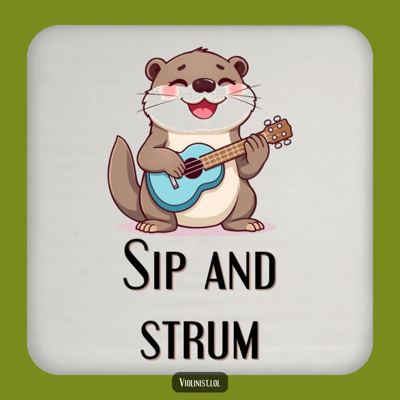 Funny Otter Ukulele Drink Coaster: Protect Surfaces with Musical Style!