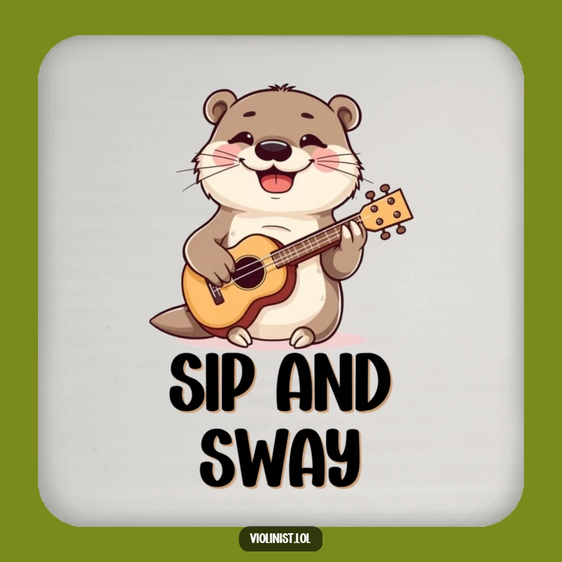 Funny Playful Otter Ukulele Drink Coaster: Protect Surfaces with Musical Wit