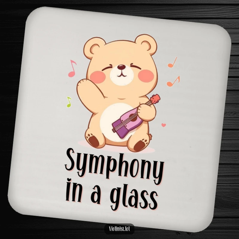 Funny bear bowing passionately with eyes closed on a protective drink coaster, perfect for funny gifts.