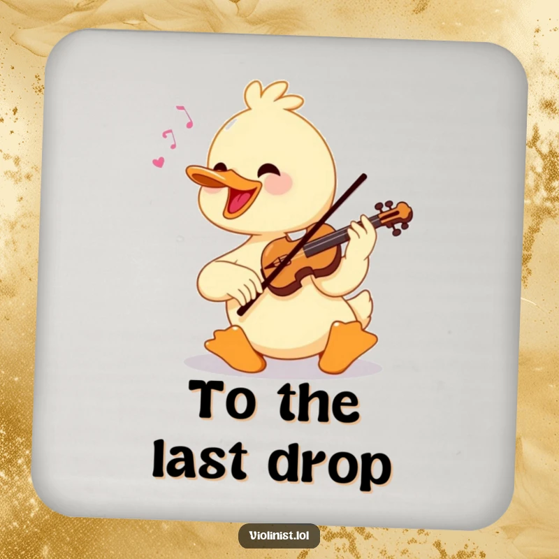 Funny duck playing a violin with virtuosic flair, featured on a protective drink coaster.
