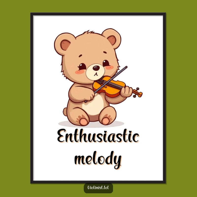 Funny Bear Cub Violinist Poster: Delightful Music Art for Walls, Perfect Funny Gift!