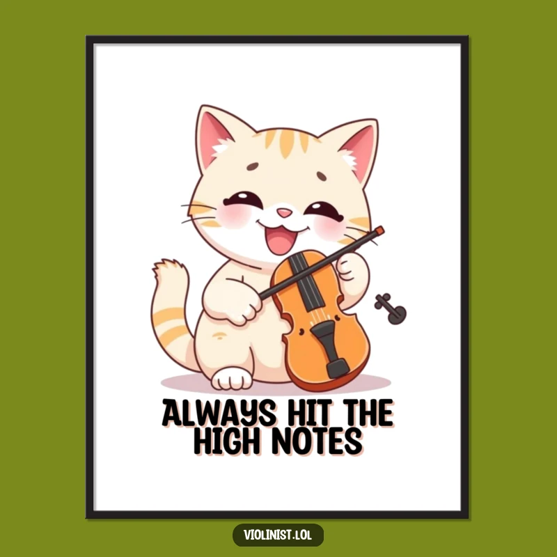 Funny Cat Violin Art Poster A Smiling Musician Print, Perfect Funny Gift