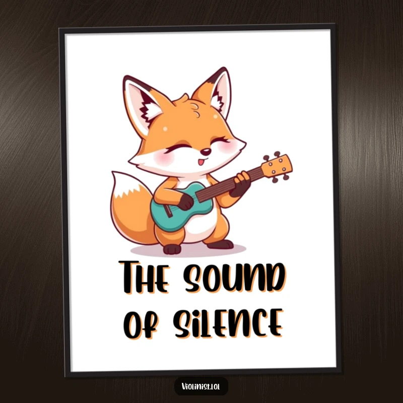 Funny poster: A determined fox closes its eyes to play a soaring guitar solo, bringing humorous musical energy to any wall space.