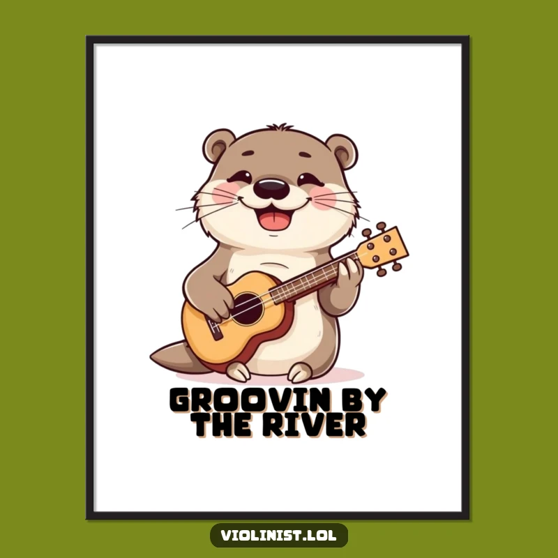 Funny Playful Otter Ukulele Poster: Musical Wall Art for a Joyful Space
