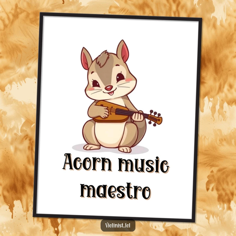 Funny poster: An energetic squirrel plays a miniature fiddle with great enthusiasm, bringing lively folk music humor to wall art.