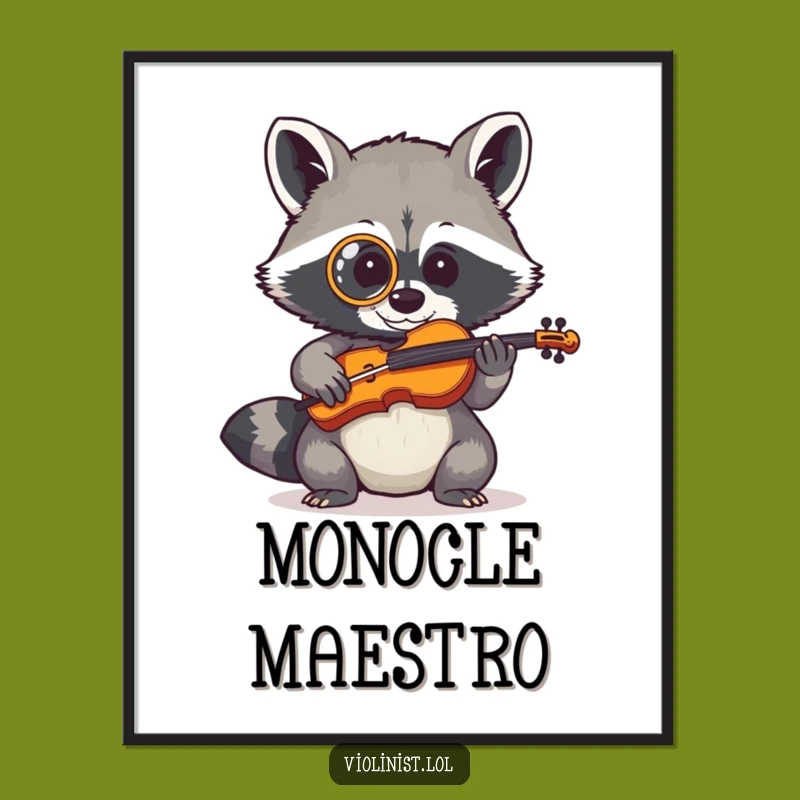 Funny Raccoon Fiddle Poster: Add Sophisticated Humor to Your Walls, a Great Gift