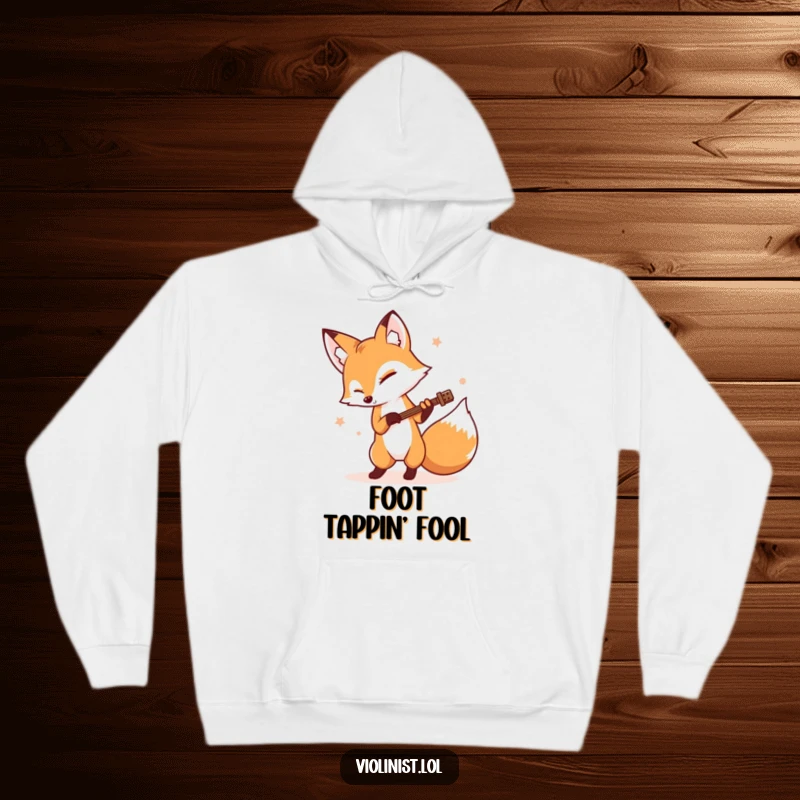 Funny determined fox tapping its foot rhythmically while playing music, on a cozy hoodie, perfect funny gift.