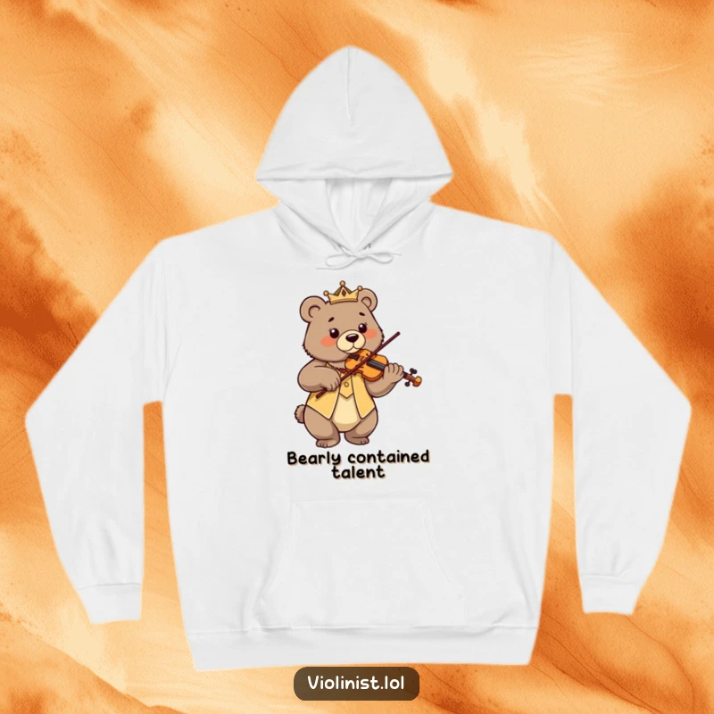 Funny proud bear playing violin with regal posture and focused gaze, perfect for a hoodie.