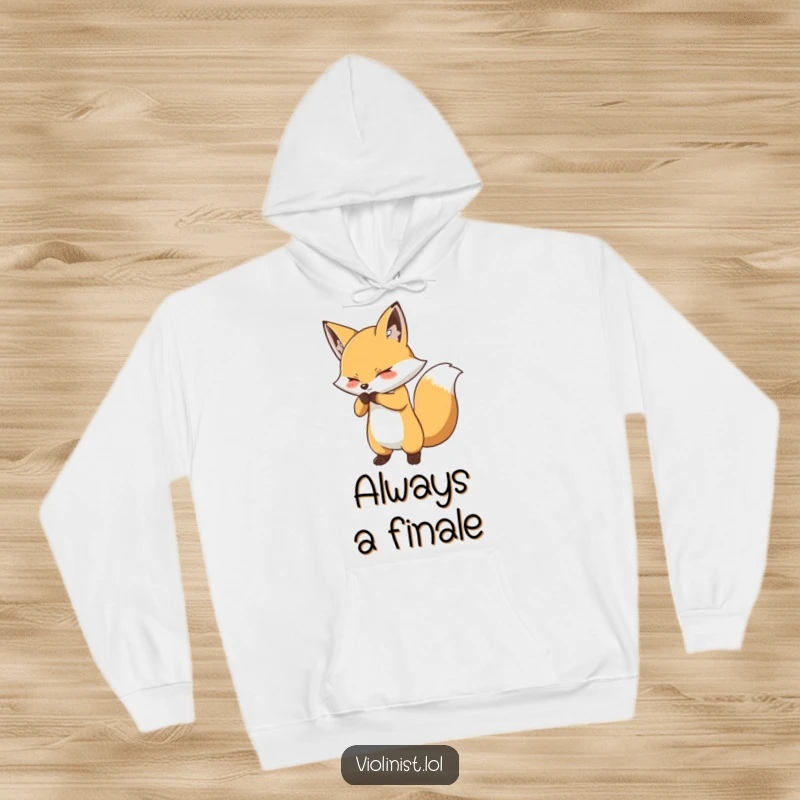 Funny fox bow hoodie featuring a determined fox performing a dramatic bow, offering warmth and theatrical flair.