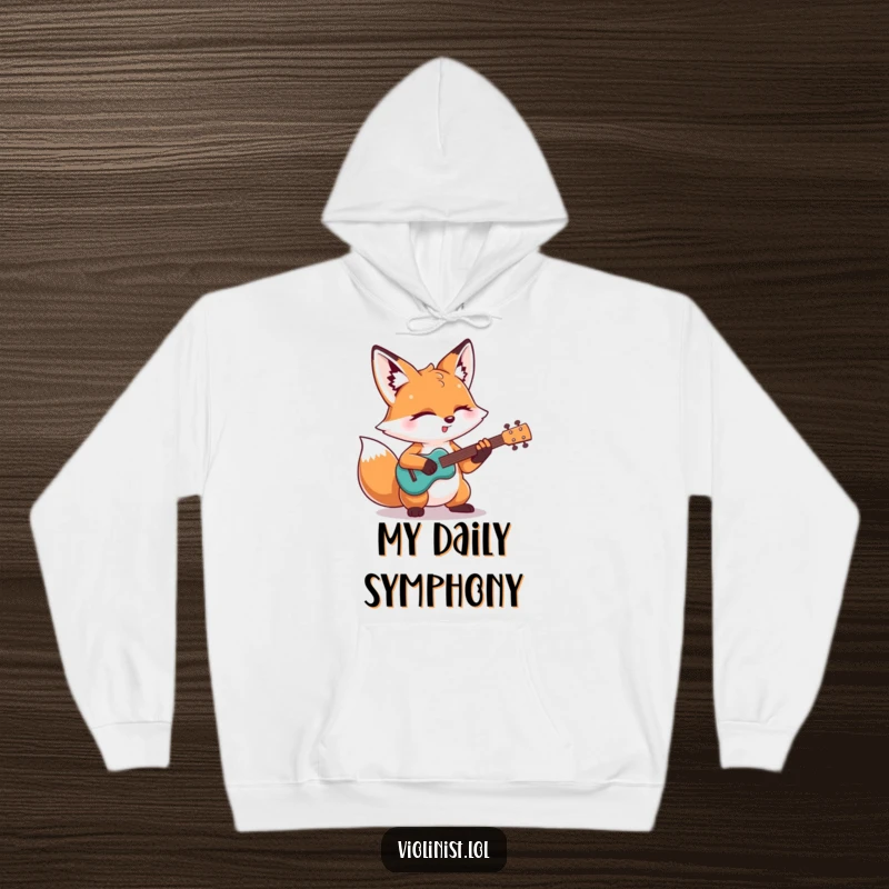 Funny hoodie: A determined fox plays a passionate guitar solo with eyes closed, capturing musical intensity in a humorous design for gifts.