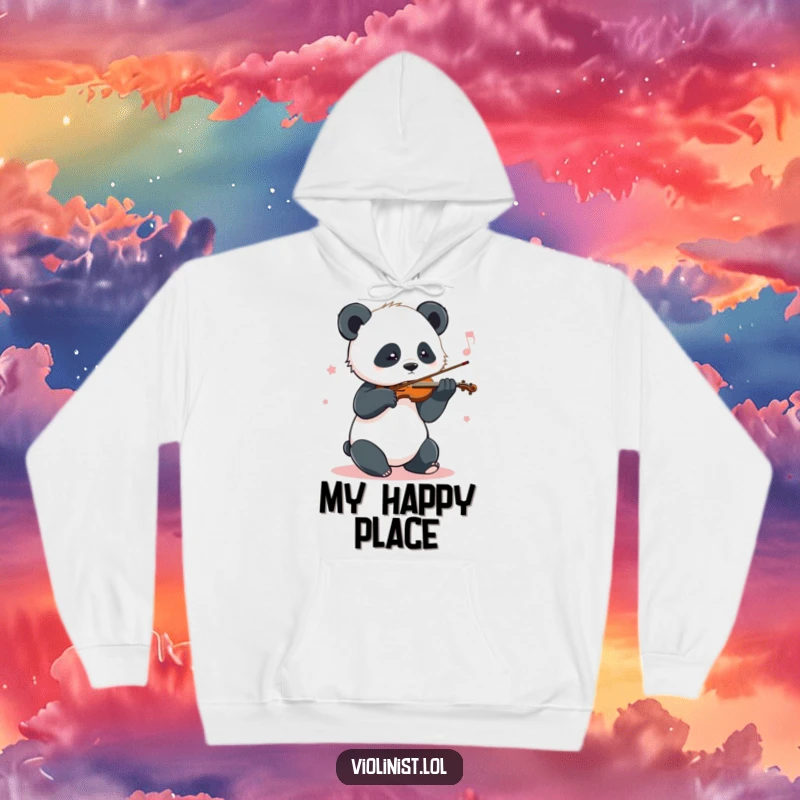 Funny Panda Music Hoodie: A playful panda sways gently while playing the violin, offering comfort and musical cheer.