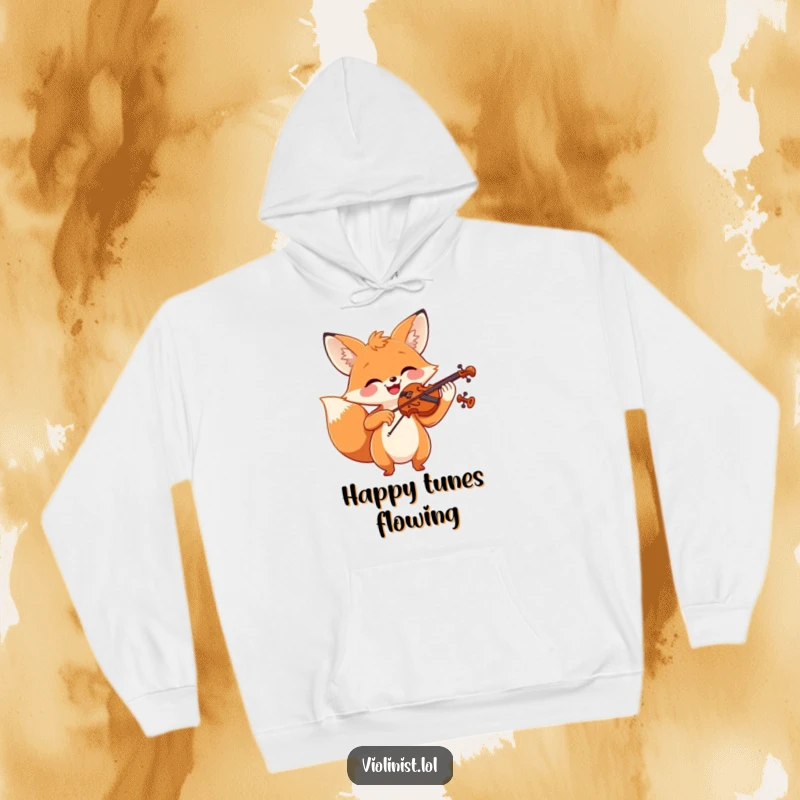 Funny smiling fox enthusiastically playing the violin, perfect for a warm hoodie.