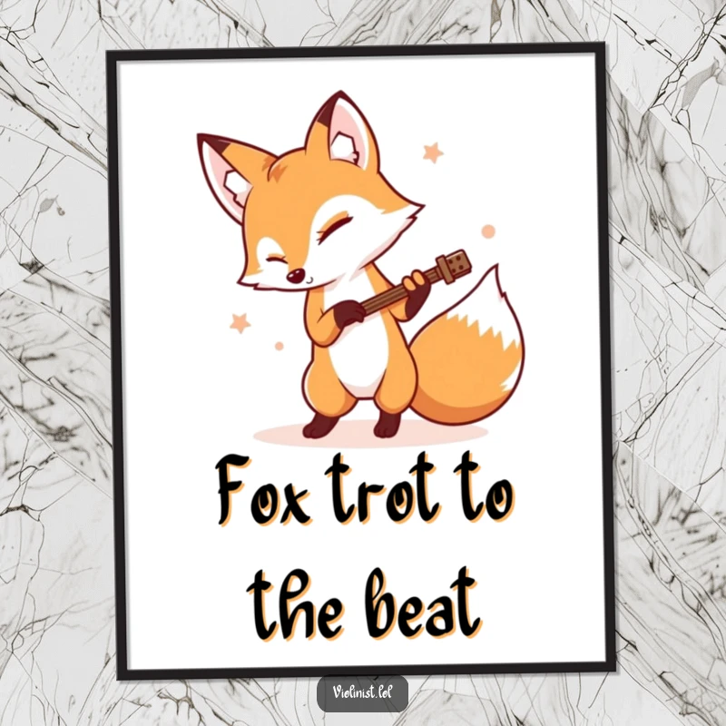 Funny Free Printable Wall Art: Determined Fox Tapping Its Foot Rhythmically While Playing an Instrument