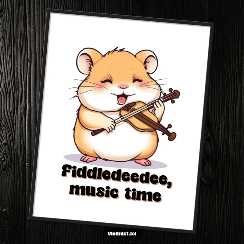 Funny Free Printable Wall Art: Hamster giggling while intensely sawing a miniature violin, a humorous artistic piece.