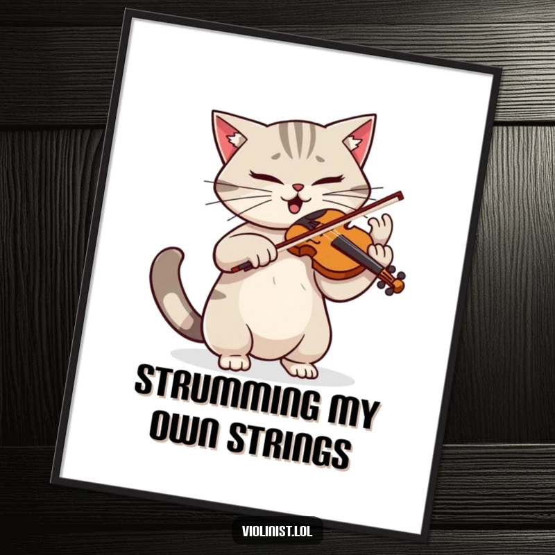 Funny Free Printable Wall Art: Determined cat violinist playing with intense flair and a twitching tail, a masterpiece of feline drama.