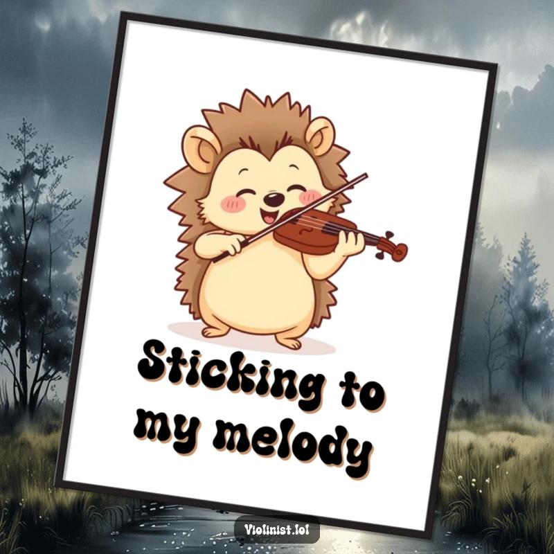Funny Free Printable Wall Art: Jolly hedgehog playing violin with cheerful, rhythmic motion, creating a happy, musical ambiance.