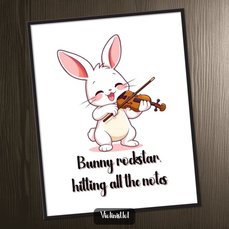 Funny Free Printable Wall Art: Joyful bunny energetically playing the violin, creating a harmonious and humorous visual.