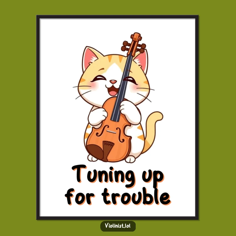 Funny Free Printable Cat Art: Confused Feline Violinist Downloadable Wall Decor