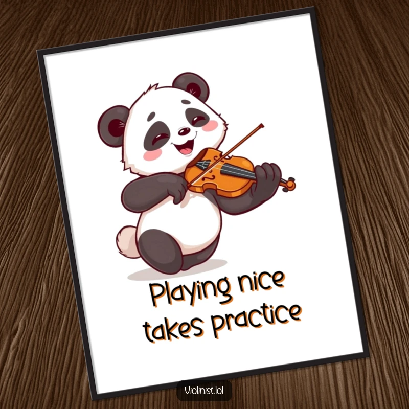 Funny Free Printable Wall Art: Giggling panda plays violin with exaggerated glee, adding humor to decor.