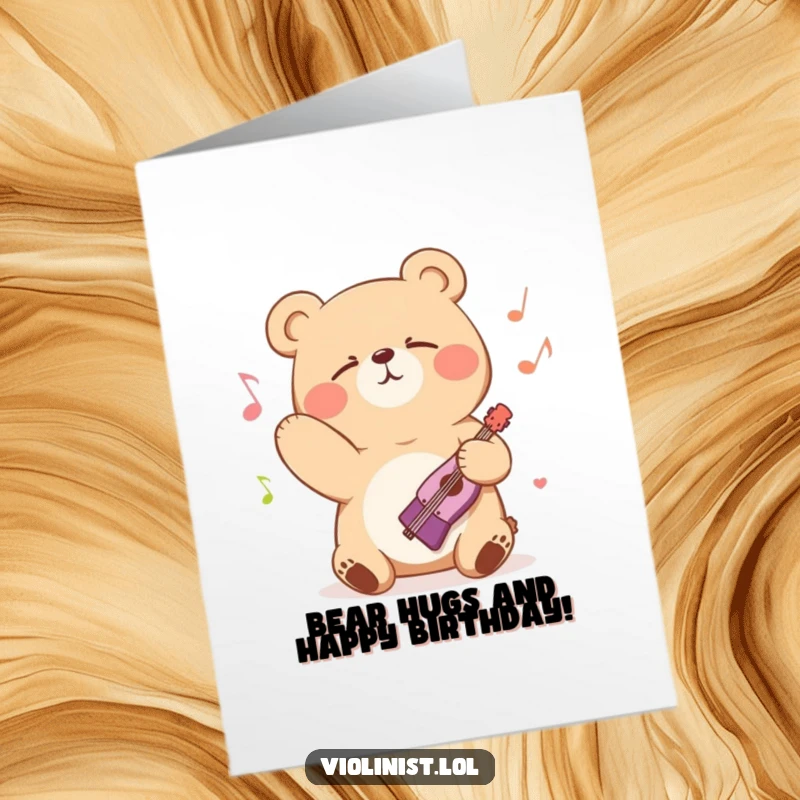 Funny Free Printable Birthday Card: Happy Bear Bowing Passionately with Eyes Closed in Musical Bliss