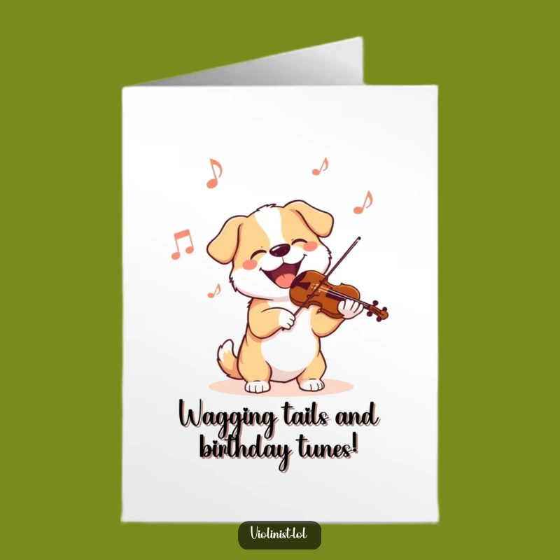 Free Printable Birthday Card: Delighted Dog Violinist Happy Birthday Downloadable Gift