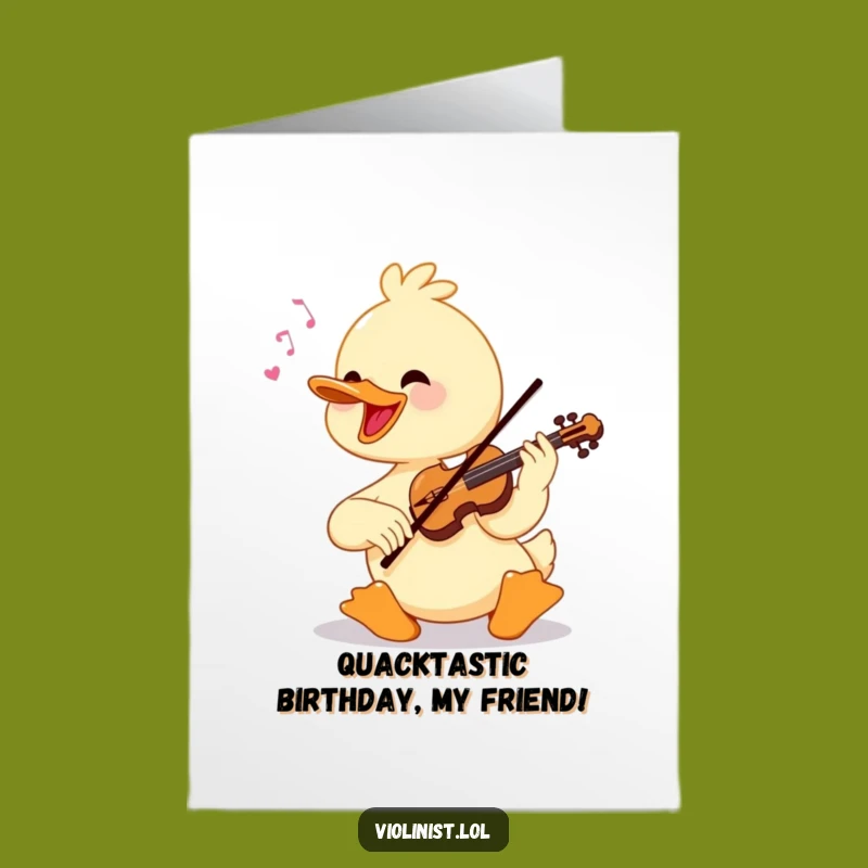 Free Printable Birthday Card: Cheerful Duck Violinist, Downloadable Greeting for Musical Fun