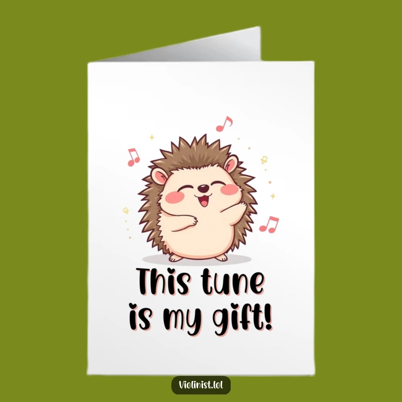 Free Printable Birthday Card: Giggling Hedgehog Vibing - Funny Downloadable Musical Gift
