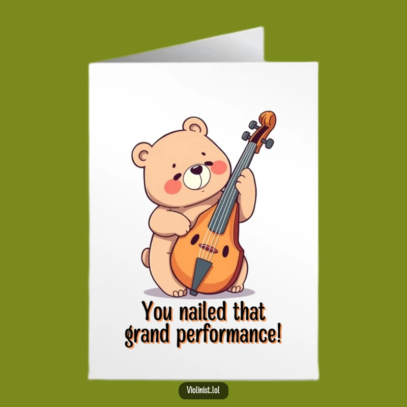 Free Printable Congrats Card: Bear's Cello Triumph, Funny Downloadable Gift Idea