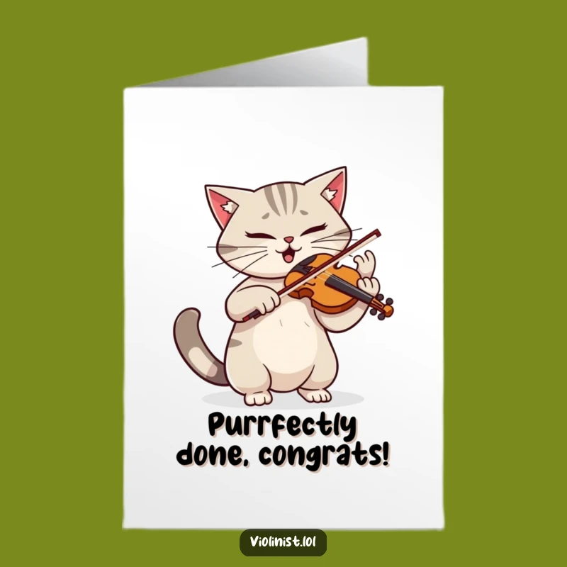 Free Printable Congrats Card: Funny Cat Violinist, Dramatic Flair, Downloadable Gift!