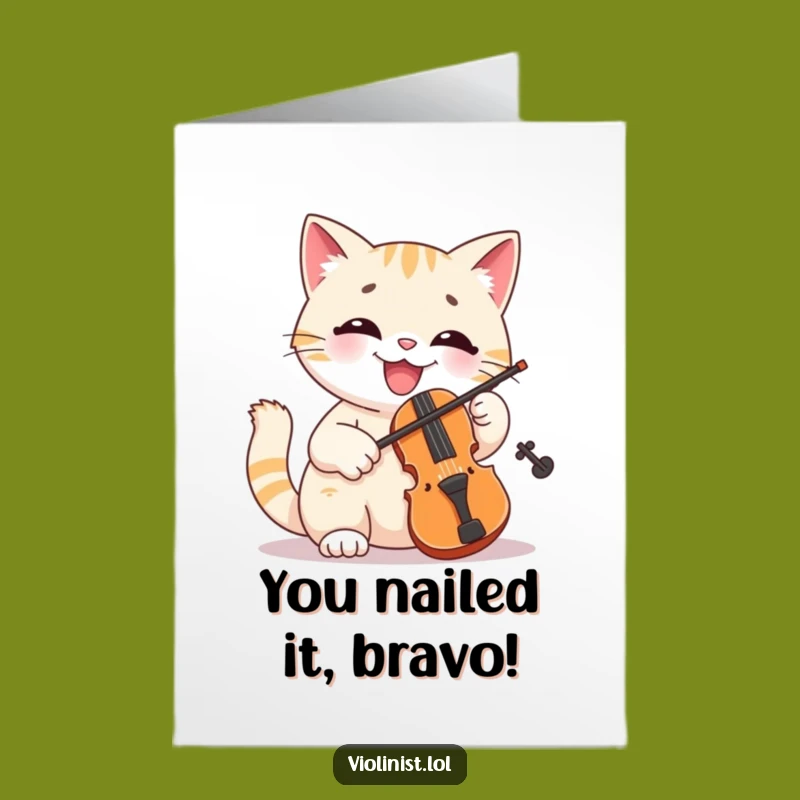 Free Printable Congrats Card: Hilarious Cat Violinist for a Joyful Downloadable Gift