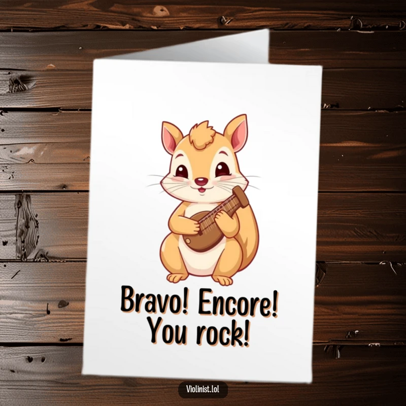 Free Printable Congratulations Card: A curious squirrel playing a tiny harp, creating a beautiful melody to celebrate a milestone.