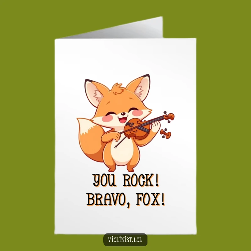 Free Printable Congrats Card: Smiling Fox Violinist Celebrates Success with Music