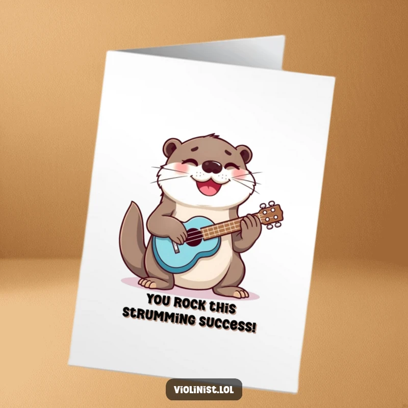 Funny Free Printable Congrats Card: An otter beams with happiness while energetically strumming a ukulele.