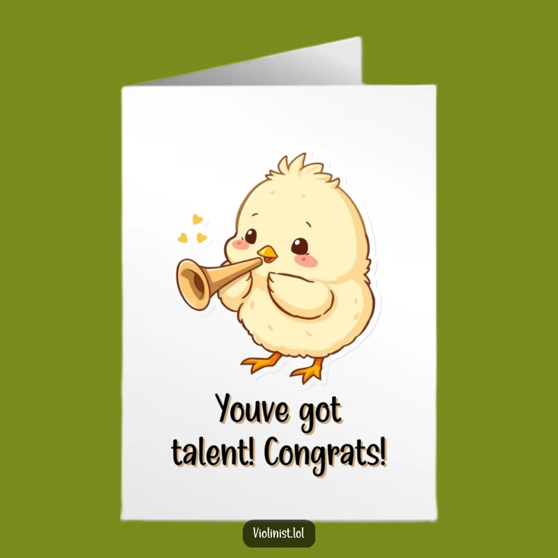 Free Printable Congrats Card: Chick Trumpet, Funny Celebration Downloadable Gift