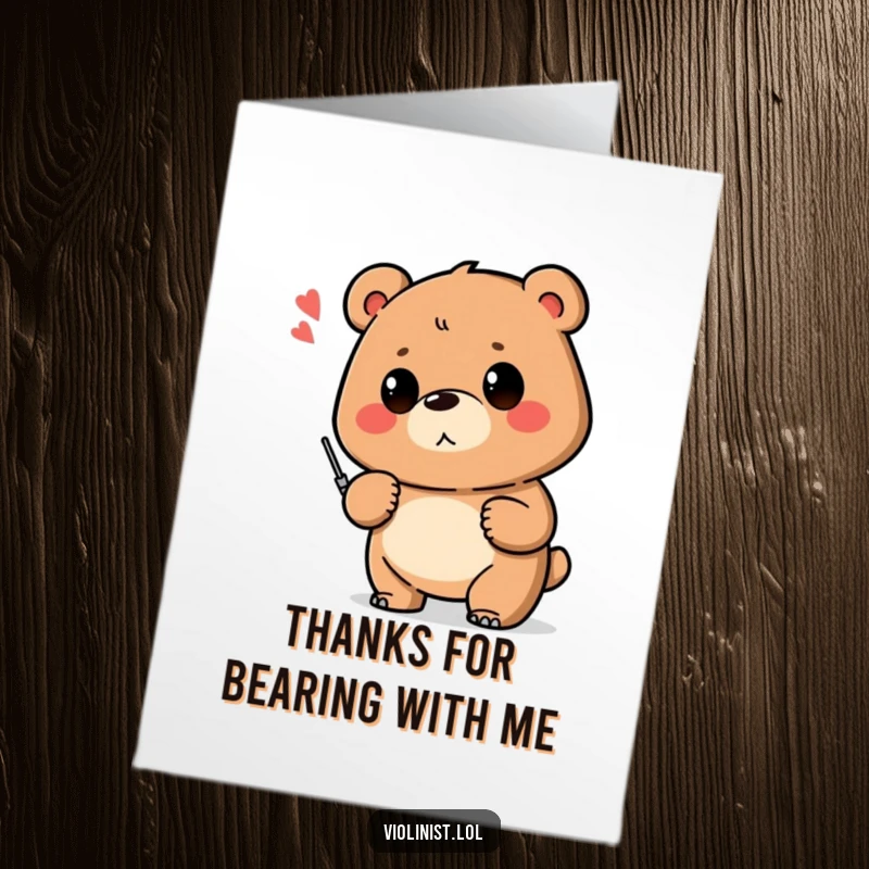 Funny Free Printable Thank You Card: Bear proud of shaky note, expressing thanks, downloadable DIY gift.